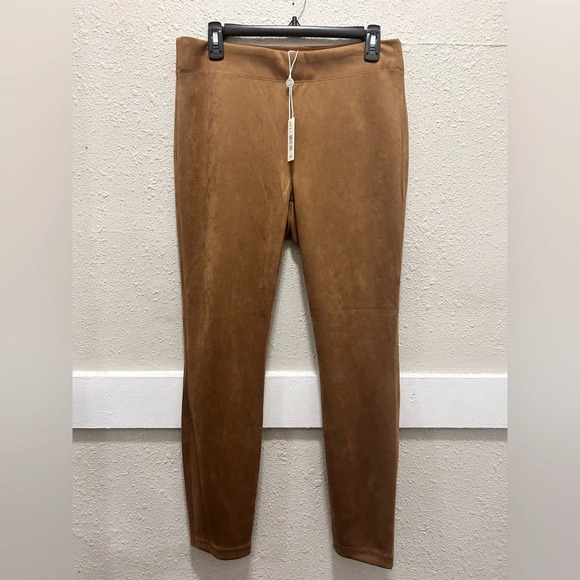 Max Studio Vicuna Faux Suede Camel Brown Pull On Skinny Pants NWT L - Picture 1 of 5